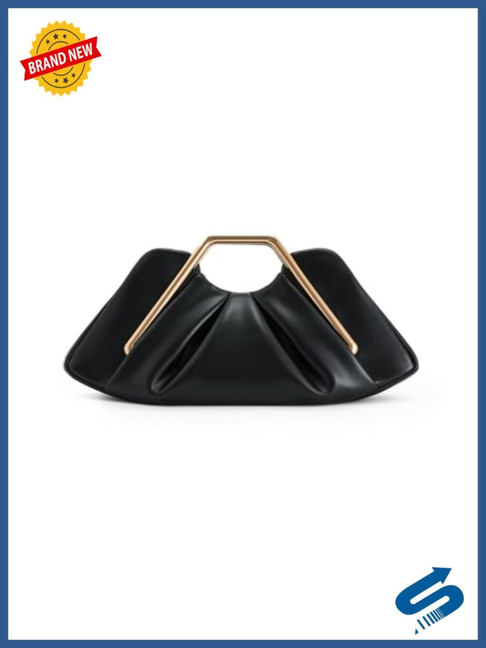 Vegan Leather Pleated Clutch with Gold Metal Handle Evening Bag